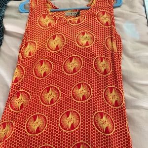 Red & Yellow Ohana print Living Hula Midi Dress